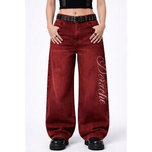 Washed Red Y2K Baggy Jeans